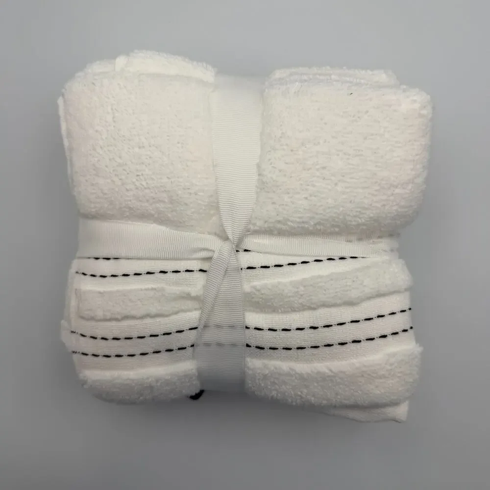 Brooks Brothers 100% Cotton Washcloths Set of 4 White Black Stitch 13x13